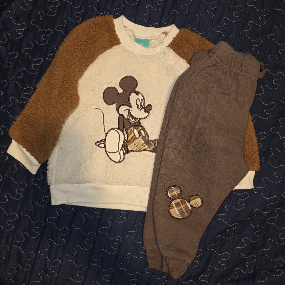 Kids Mickey Mouse Fleece Set - Brown and White